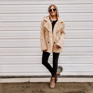 Trendy Oversized Faux Sherpa Pe Coat M Fuzzy Camel
